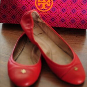 Tory Burch York Ballet Mestico Saffiano Leather Jockey Orange 9.5 used